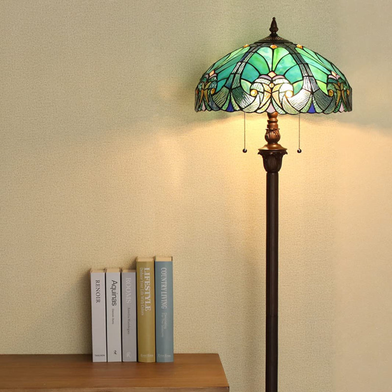 Vinplus Tiffany Floor Lamp Stained Glass Lamp Shade Vintage Antique Style Standing Double Light Reviews Wayfair